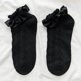 Bonnyshow White Lolita Japanese Frilly Ruffle Socks Women Socks Solid White Black Meshes Lace Girls Sweet Harajuku Kawaii Cute Short Socks