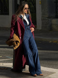Bonnyshow Fashion Retro Long Women's Coat Solid Color Turndown Collar Double Breasted Coats Women Elegant Vintage Windproof Overcoat