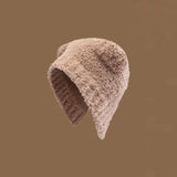 Bonnyshow Cute Bear Ear Wool Hat Winter Beanies Warm Ear Protection Knitted Beanie Cap Bonnets Cartoon Solid Color Warmer Earmuffs Caps
