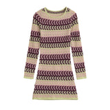Bonnyshow  New 2025 Women Vintage Striped Knit Mini Dresses Round Neck Long Sleeve Bodycon Casual Vestidos