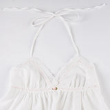 Bonnyshow  Fashion Sweet A-Line French Chic Women Camisole Tops Summer Cute Simple Causal Lace Up Blouses