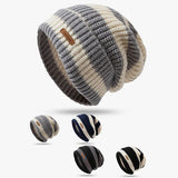Bonnyshow Korean Stripe Beanie Cap for Women Winter Thick Thread Needle Knitted Hat Vintage Hip Hop Female Slouchy Hats