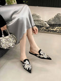 Bonnyshow  Summer New Vintage Baotou Slippers Women's Outer Wear Flat Embroidered Pointed Toe 1 Slip-on Shoes Guofeng Women's Shoes