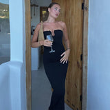 Bonnyshow  Summer Sexy U-Neck Strapless Pleated Hip Hugging Dress