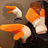 Bonnyshow New Creative Winter Cold Resistant Warm Gloves Funny Goose Full Finger Gloves Hand Knitted Connected Fingers Swan Gloves