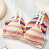 Bonnyshow New Rainbow Bras Cotton Thin Cup Push Up Bra Small Chest No Steel Ring Wirelss Soft Bra Student Sweet Bra