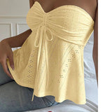 Bonnyshow  Fashion Casual Summer Women's Strapless Lace-up Vest Top Sexy Solid Color Off Shoulder Sleeveless Tank Tops Streetwear Beach