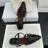 Bonnyshow  Fashion Hollow Narrow Band Roman Style Sandals Women Elegant Ankle Buckle Slide Sandals Summer Sexy Comfortable Zapatos De Mujer