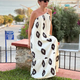 Bonnyshow  Women's Summer Sleeveless Maxi Dress Fashionable Printed Bohemian Style One Shoulder Spaghetti Strap Beach Dress
