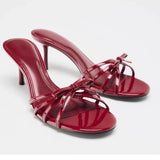 Bonnyshow  Women's Shoes Summer New Bow High Heels, Red Slim Heels Slippers, Fashionable Retro French Women's Sandals Sandal