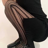 Bonnyshow Hollowed Out Lace Tights Geometric Striped Patterned Fishnet Pantyhose for Women