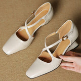 Bonnyshow  Women's genuine leather narrow band cross strap 5cm high heel sandals elegant ladies daily slim dress heeled shoes for woman hot