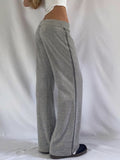 Bonnyshow  Grey Loose Straight Sweatpants Streetwear y2k Lace-up Low Rise Side Striped Stitching Casual Pants Women Harajuku Capris
