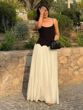 Bonnyshow  Patchwork Contrast Women' Dresses Elegant O-neck Backless Sleeveless Waist Cinching Maxi Dress Female Summer Lady Party Vestidos