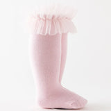Bonnyshow Autumn Winter Baby Girls Socks Toddlers Children Knee High Socks Soft Cotton Puffy Mesh Lace Flower Kids Sock Tube Calcetines