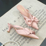 Bonnyshow  Bow Heeled Slippers Women's Pointed Toe Sandals Elegant Mules Shoes 2025 Summer Party Pumps Flip Flops Dress Sandalias De Mujer