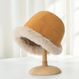 Bonnyshow Lamb Hair Thickened Warm Plush Bucket Hat Fluffy Autumn And Winter Velvet Cap Ear Protection Fisherman Hat Cute Cold Basin Hats