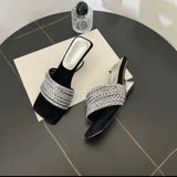 Bonnyshow  French Style Beautiful One-word Sandals Women's Summer Outer Wear 2025 New Style Rinse Belt Suede Elegant High Heel Sandals