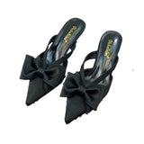 Bonnyshow  Bow Heeled Slippers Women's Pointed Toe Sandals Elegant Mules Shoes 2025 Summer Party Pumps Flip Flops Dress Sandalias De Mujer
