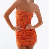 Bonnyshow  Women Y2K Sequin Strapless Mini Dress Sparkly Rhinestone Backless Tube Dress Glitter Floral Bodycon Party Club Dresses