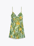 Bonnyshow  Sexy Print Silk Me ort Dr V-ne Strapl Gown High Waist A-line Skirt European Sle Summer New Arrival Women's Faion