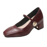 Bonnyshow  Designer Thick Heel Women's Mary Jane Shoes Fashion Shallow Buckle Shoes Spring Autumn Party Dress Shoes
