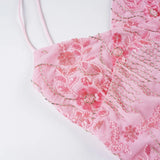 Bonnyshow  Fashion Beading Floral Print Sequin Slim Fit Sexy Y2k Women Camisole Tops Backless Embroidered Design Blouses