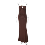 Bonnyshow  Summer Sexy U-Neck Strapless Pleated Hip Hugging Dress