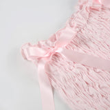 Bonnyshow  Simple Fashion Solid Ruched Women Sweet 2 Piece Set Summer Causal Bow Design Trendy Suit