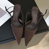 Bonnyshow  High Quality Satin Buckle Strap Women Pumps Sandals Fashion Shallow Thin Heels Pointed Toe Slingback Mules Shoes