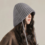 Bonnyshow Winter Wool Bucket Hat for Women Warm Knitted Ear Protection Cap Korean Solid Color Coldproof Crochet Fisherman Hats