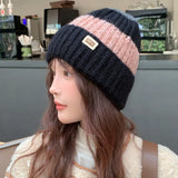 Bonnyshow Korean Striped Beanie Cap for Women Winter Warm  Wool Knitted Hat Outdoor Windproof Female Ear Protection Caps Bonnet