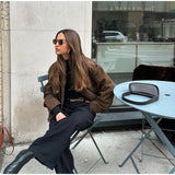 Bonnyshow  Spring Women's Suede Jacket Vintage Laple Button Zipper Pockets Long Sleeve Female Jackets 2025 Fashion Lady High Streetwears