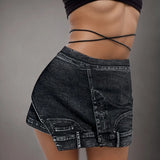 Bonnyshow  Fashion Fake 2 Piece Denim Shorts Women's High Waist A-line Irregular Hem Patchwork Designe Short Pants Summer New Tide