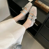 Bonnyshow  Summer Designer Mesh Women Ballet Shoes Fashion Butterfly-Knot Shoes SQUARE BUCKLE Beach Roman Sandals