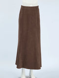 Bonnyshow Autumn Retro New Fashionable Matte Fleece Half Skirt Brown Slim Fit High Waisted Straight Leg Women's Casual Long Skirt