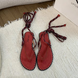 Bonnyshow  Summer Lace-Up Women Clip Toe Sandal Fashion Open Toe Narrow Band Footwear Ladies Gladiator Shoes Outdoo Flats Sandalias