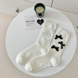 Bonnyshow Lolita Bow Socks for Women Spring Summer Cotton Mid-tube Sock Y2K Girls Japanese Bowknot Solid Color JK Socks