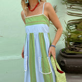 Bonnyshow  Women Summer Boho Striped Long Dress Sleeveless Flowy A Line Maxi Sundress Ladies Vacation Going Out Beach Dress