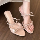Bonnyshow  Designer Summer Women Open Toe Slippers Fashion Butterfly-knot High Heel Party Dress Slides Shoes