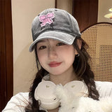 Bonnyshow Vintage Denim Bow Baseball Cap Korean Black Pink Y2k Fashions Baseball Cap Summer Sun Protection Beach Hat Japanese Women Hat