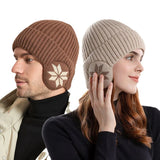 Bonnyshow Winter Knit Earflap Hat for Women Solid Color Pompom Ear Protection Baseball Cap Female Outdoor Cycling Earmuff Caps Gorras 겨울모자