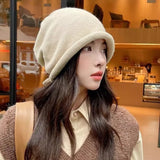 Bonnyshow Winter Warm Knit Baggy Beanie Hat for Women Drawstring Slouchy Wool Cap Female Soft Skullcaps Korean Windproof Bonnet