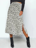 Bonnyshow New Sexy Leopard Print Chiffon Split Skirt Casual Fashion Long Skirts for Women Spring Summer Zip Elegant Female Skirt