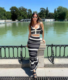 Bonnyshow  Summer Backless Slip Top High Waist Skirt Two Piece Suit Bohemian Holiday Outfits 2025 Knitted Striped Beach Skirt Sets Women
