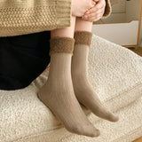 Bonnyshow Winter Fluffy Fur Socks for Women Warm Mink Velvet Mid-tube Sock Korean Splice Thick Thermal Lady Girls Floor Sock