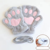 Bonnyshow Cartoon Cute Cat Claw Paw Gloves Women Plush Mittens Warm Soft Plush Short Fingerless Fluffy Bear Cat Gloves Costume Half Finger