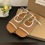 Bonnyshow  Square Toe Women Flat Sandals Casual Loafers Shoes Woman Slippers Slingback 2025 Trend Summer Dress Designer Comfort Sandalias