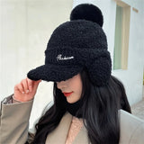 Bonnyshow Fashion Women Winter Fur Warm Windproof Hat Lei Feng Cap Fur Ear Flap Cap Buckle Warm And Thick Ear Protection Outdoor Headwear