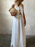 Bonnyshow  Loose Long Skirt Set Woman 2 Pieces Lace Up O-neck Sleeveless Tops High Waist A-line Skirt Lady 2025 Summer Casual Streetwear